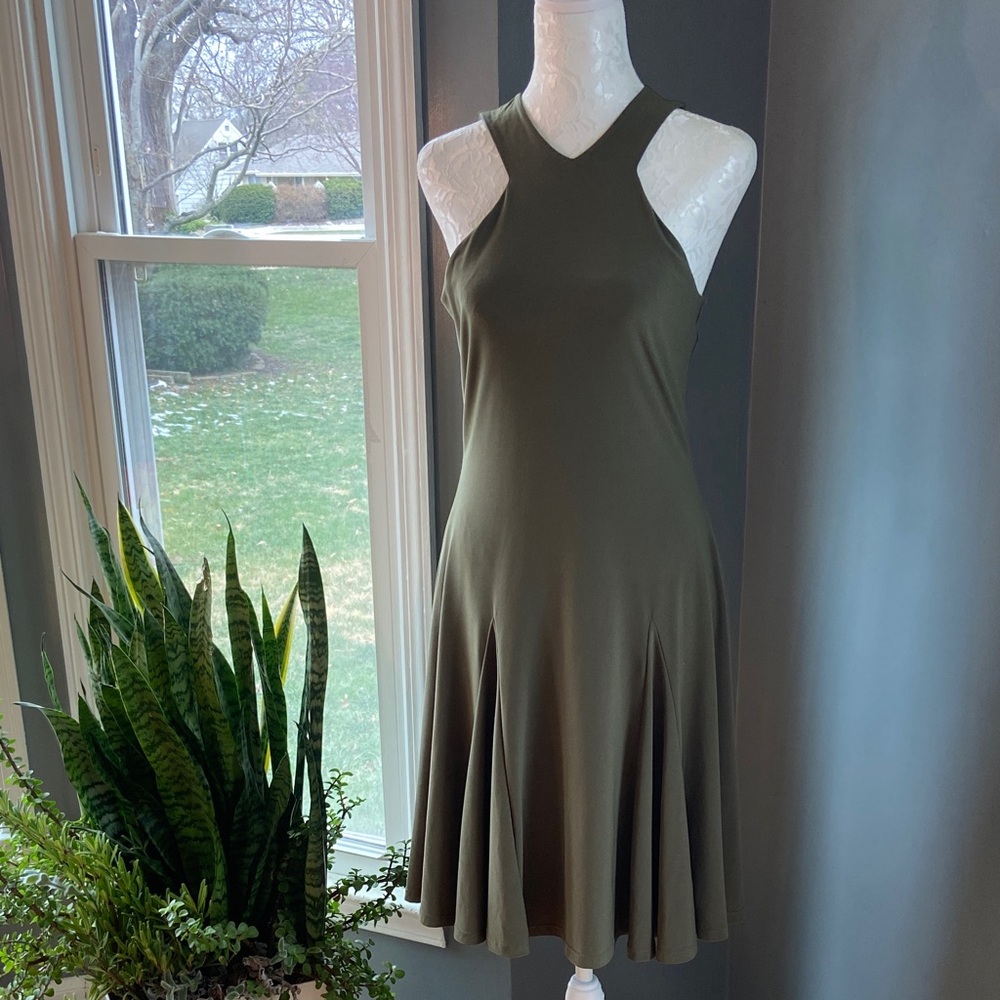 Ralph Lauren Olive Green Sleeveless Flared Dress - Picture 2 of 9